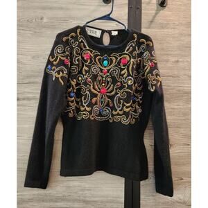 Vtg Alnoral Sweater Black Beads Bling Sparkle Pullover Size Medium EUC